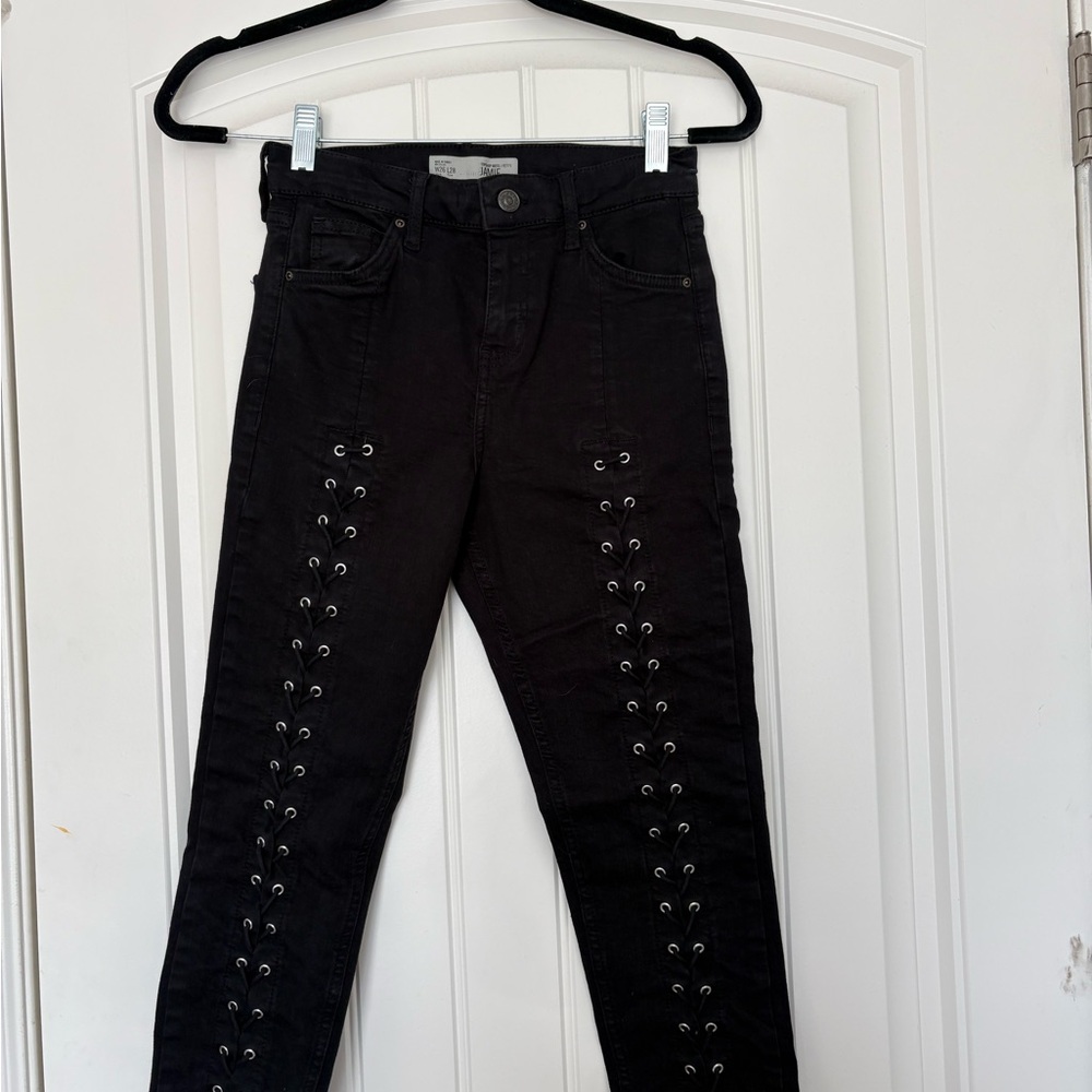 Topshop Black Lace-Up Skinny Jeans